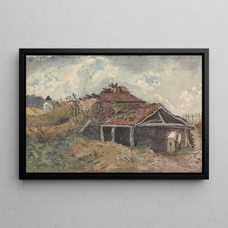 David Charles Read - Landscape with two figures beside an old building.webp