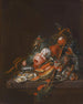 et stilleben med østers, druer, kirsebær, roser, majs, snegle, en melon og en sølvsukkerkande på en stenfod - David Cornelisz de Heem — visning af kunstværket
