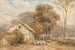 et maleri af en rejsende på hest med en hyrde og hans får nær en lade på en landvej - David Cox — visning af kunstværket