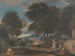 Landskabsmaleri med en mand, der vasker fødderne ved en fontæne efter Poussin - David Cox — visning af kunstværket