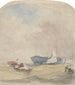 Studie af havet med en sejlskib og en robåd Hulk - David Cox — visning af kunstværket