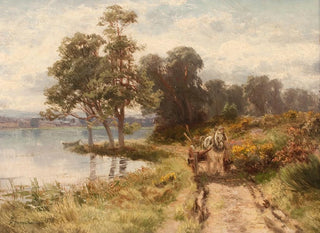 Trævogn ved en sø - David Farquharson — visning af kunstværket