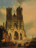 La façade de la cathédrale de Reims avec un cortège médiéval og en procession i forgrunden - David Roberts — visning af kunstværket