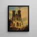 La façade de la cathédrale de Reims avec un cortège médiéval og en procession i forgrunden - David Roberts — indrammet kunstværk på væggen
