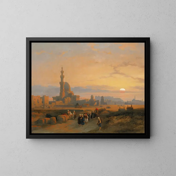 Procession foran kalifernes grave i Kairo - David Roberts — indrammet kunstværk på væggen