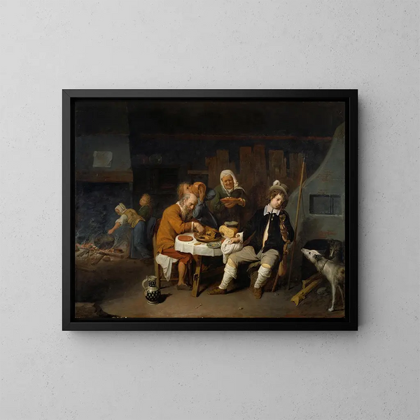 Dîner dans une ferme - David Ryckaert III — indrammet kunstværk på væggen