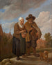 den gamle dame, der holder en pejs og en spiller på en hjulharpe - David Teniers — visning af kunstværket