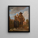 den gamle dame, der holder en pejs og en spiller på en hjulharpe - David Teniers — indrammet kunstværk på væggen