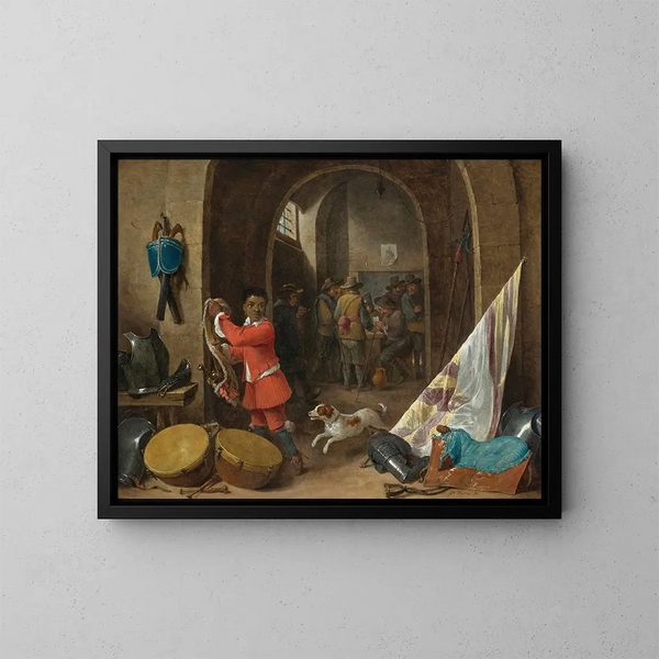 Indre af en vagtstue - David Teniers den Yngre — indrammet kunstværk på væggen