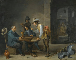 En vagtskue scene med spillere af trictrac i forgrunden - David Teniers den Yngre — visning af kunstværket