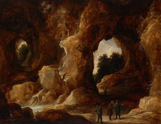 En hule med figurer, en hjort og en stork - David Teniers den Yngre — visning af kunstværket