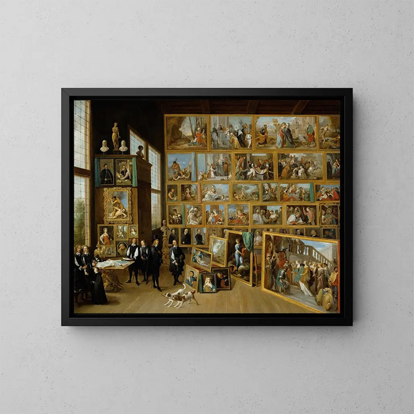 L'arkiduc Léopold-Guillaume i hans galleri i Bruxelles - David Teniers den Yngre — indrammet kunstværk på væggen