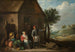 landskab med en bonde ved døren til et lille hus med en siddende kvinde og et barn - David Teniers den Yngre — visning af kunstværket
