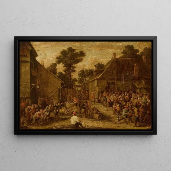 Festligheder på landet - David Teniers den Yngre — indrammet kunstværk på væggen