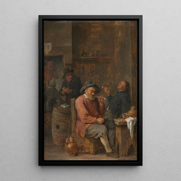 Landsbybeboere, der ryger i en kro - David Teniers den Yngre — indrammet kunstværk på væggen
