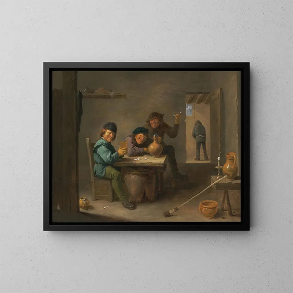 Landmandsmaleri i en kro - David Teniers den Yngre — indrammet kunstværk på væggen