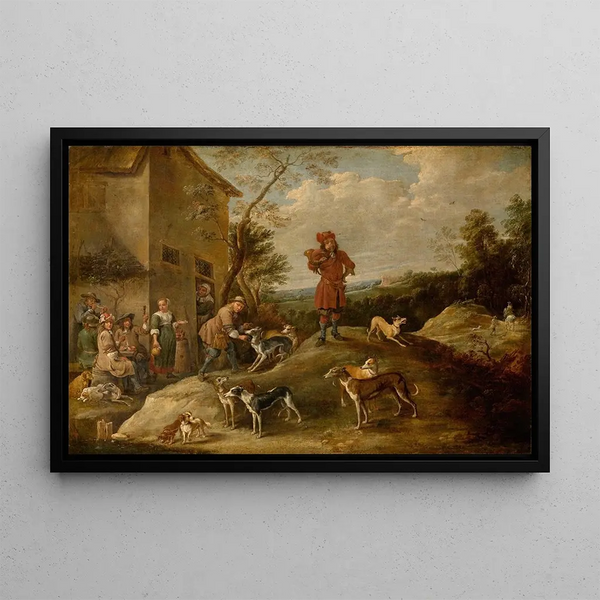 Jægere i hvile - David Teniers den Yngre — indrammet kunstværk på væggen