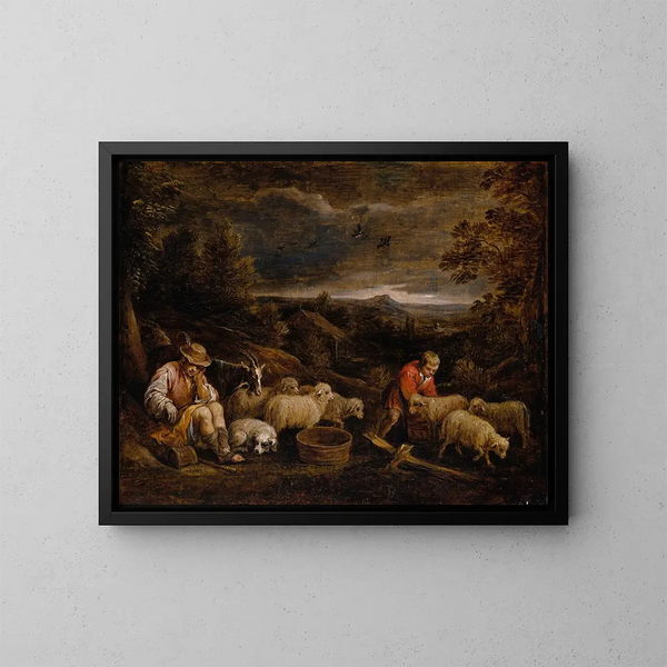 hyrder og får - David Teniers den Yngre — indrammet kunstværk på væggen