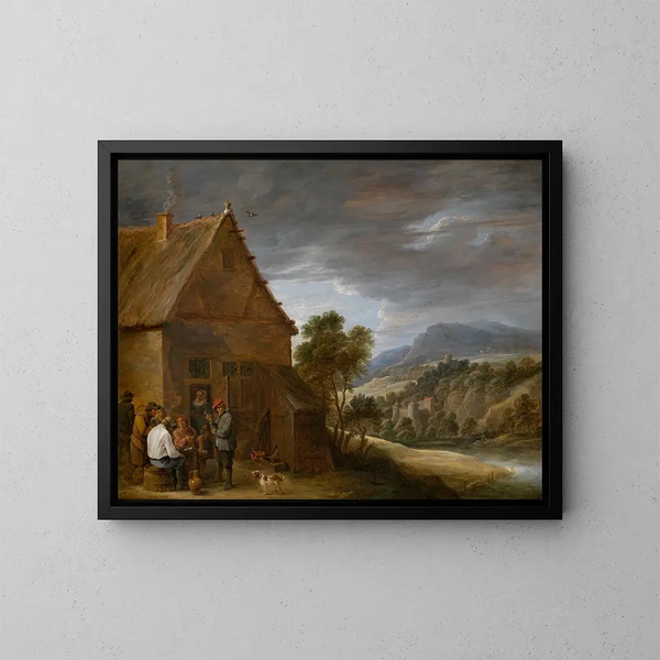 Taverne-scene - David Teniers den Yngre — indrammet kunstværk på væggen