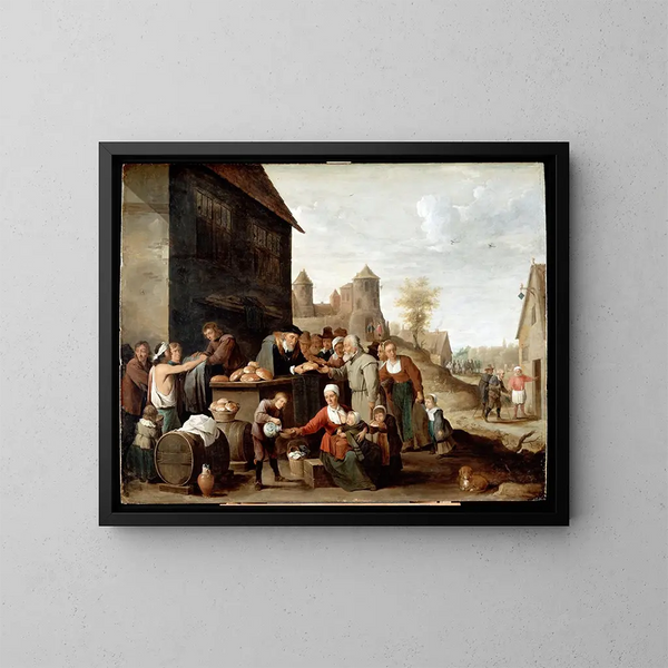 De syv legemlighedens barmhjertighedsgerninger - David Teniers den Yngre — indrammet kunstværk på væggen