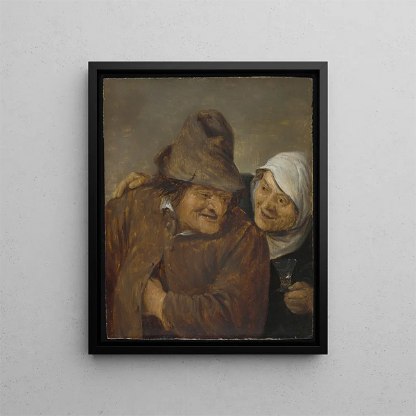 To bønder med et glas vin - David Teniers den Yngre — indrammet kunstværk på væggen
