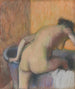 Bader, der går ind i et badekar - Edgar Degas — visning af kunstværket