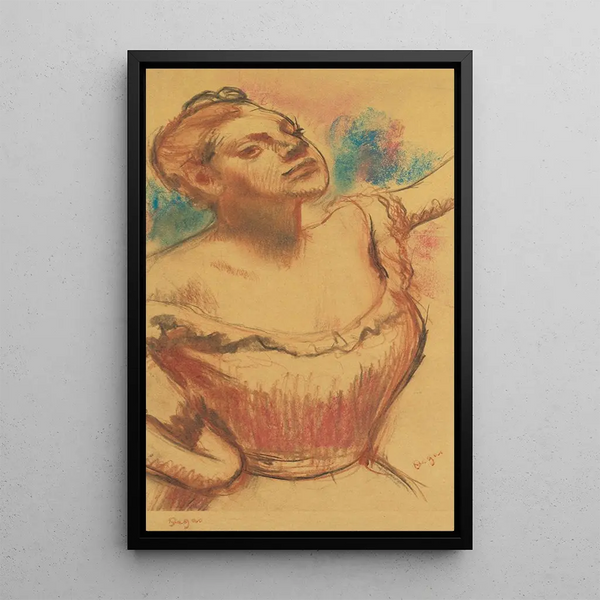 Buste af danserinde med rød bluse - Edgar Degas — indrammet kunstværk på væggen