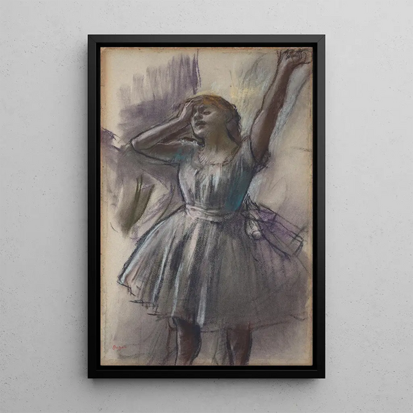 Danseudende, der strækker sig - Edgar Degas — indrammet kunstværk på væggen