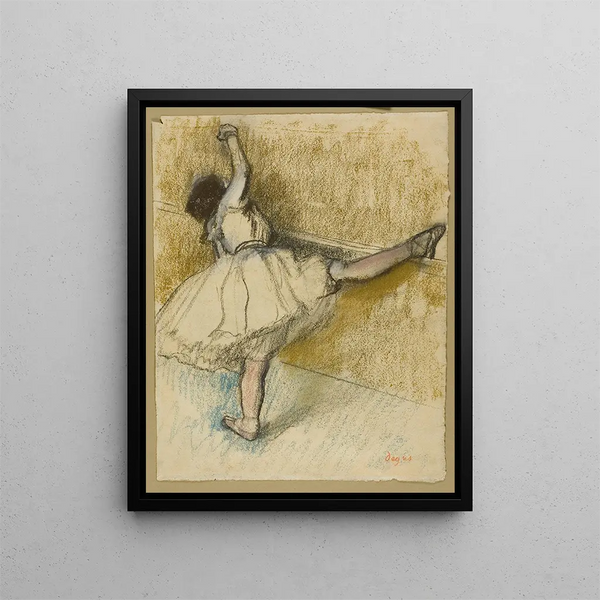 Danseudder strækker sig ved baren - Edgar Degas — indrammet kunstværk på væggen