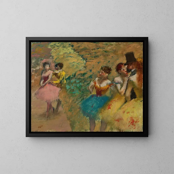 Danseudøvere bag scenen i operaen - Edgar Degas — indrammet kunstværk på væggen