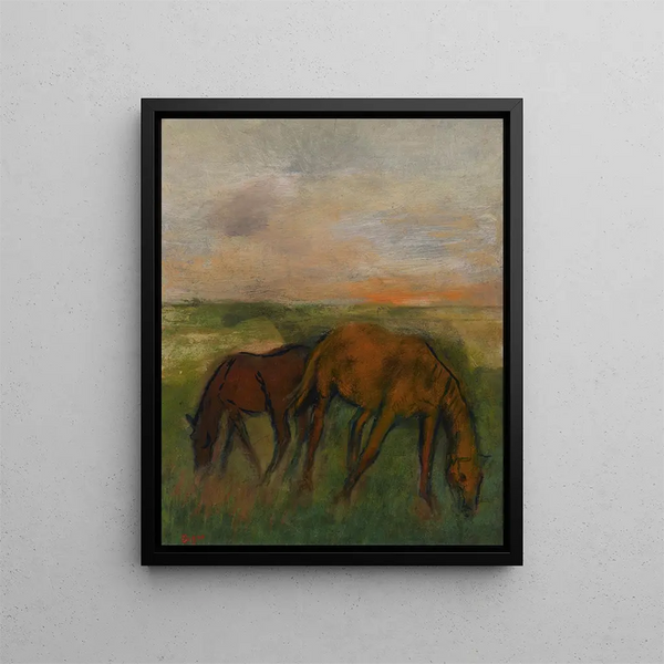 to heste på græs - Edgar Degas — indrammet kunstværk på væggen