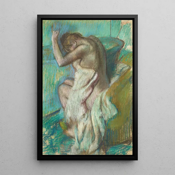 Reproduktion af maleriet Kvindemaleri, der tørres af - Edgar Degas
