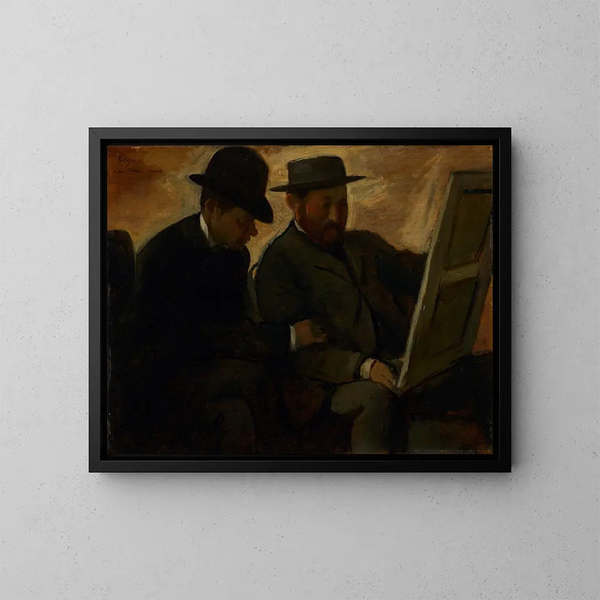 Paul Lafond og Alphonse Cherfils, der undersøger et maleri - Edgar Degas — indrammet kunstværk på væggen