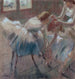 Tre dansere, der forbereder sig til lektionen - Edgar Degas — visning af kunstværket