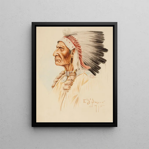 Portrait indien - Edgar Samuel Paxson — indrammet kunstværk på væggen