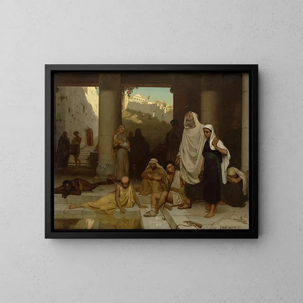 L'aveugle ved swimmingpoolen i Siloé - Edmund Blair Leighton — indrammet kunstværk på væggen