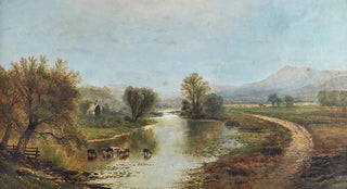 Edmund Darch Lewis - Panoramic Landscape with Farms River Cows and Mountains.webp