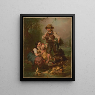 Edmund Foerster Co - German boy and girls with flowers watching ducklings.webp