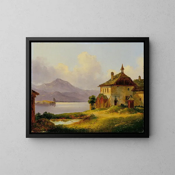 Maison ved søbredden i Salzkammergut - Edmund Mahlknecht — indrammet kunstværk på væggen