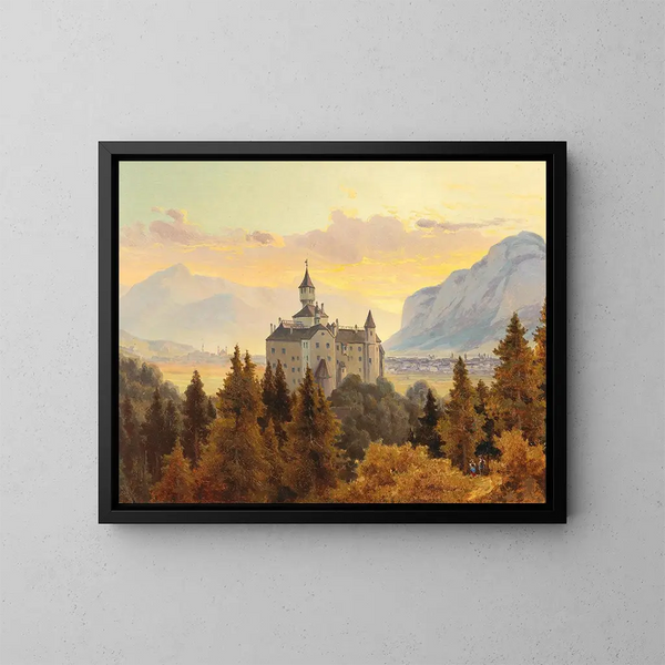 Vue du château d'Ambras près d'Innsbruck - Edmund Von Wrndle — indrammet kunstværk på væggen
