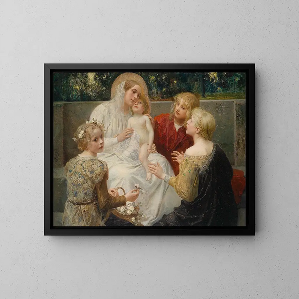 Madone omgivet af børn - Eduard Veith — indrammet kunstværk på væggen