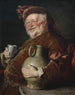 Falstaff Maleri ved bordet med en vinkrukke og en tin kop - Eduard von Grützner — visning af kunstværket
