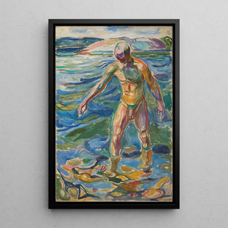 Mand, der bader - Edvard Munch — indrammet kunstværk på væggen