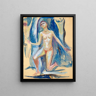 en kvindelig figur i knæstilling - Edvard Munch — indrammet kunstværk på væggen
