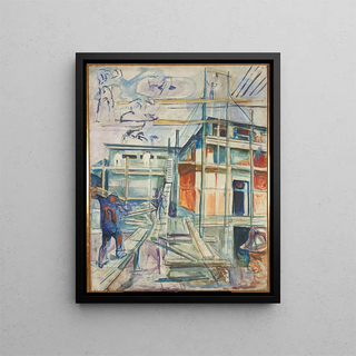 La construction du studio d'hiver - Edvard Munch — indrammet kunstværk på væggen
