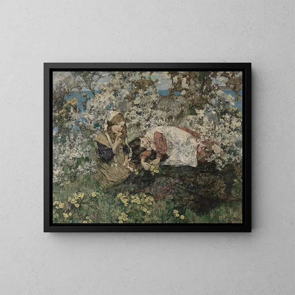 Idylle om foråret - Edward Atkinson Hornel — indrammet kunstværk på væggen