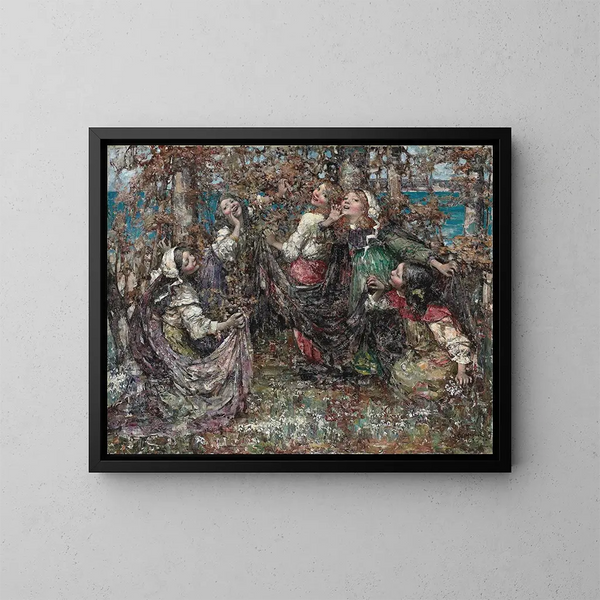 Ronde des roses - Edward Atkinson Hornel — indrammet kunstværk på væggen