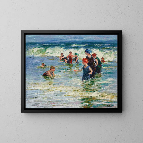Strandscene - Edward Henry Potthast — indrammet kunstværk på væggen