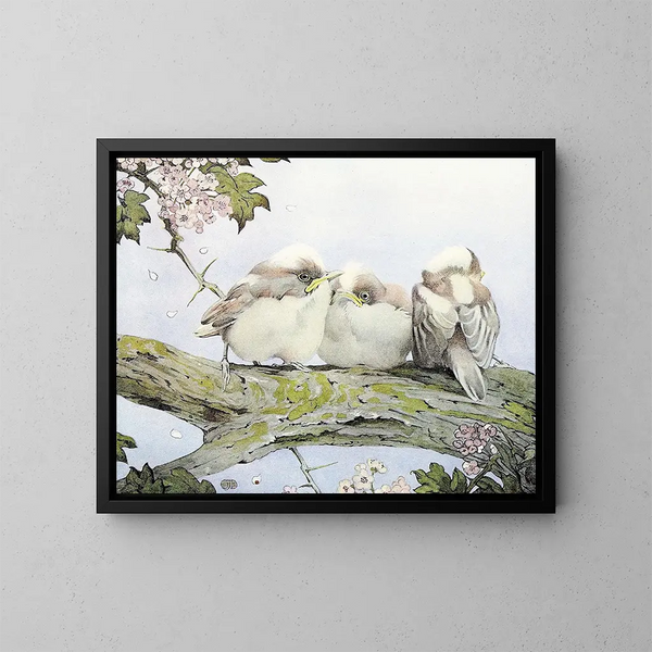 Le Mésange à longue queue - Edward Julius Detmold — indrammet kunstværk på væggen