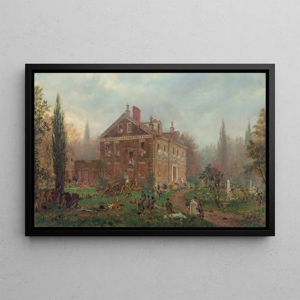 L'Attaque af huset Chew under slaget ved Germantown 1777 - Edward Lamson Henry — indrammet kunstværk på væggen
